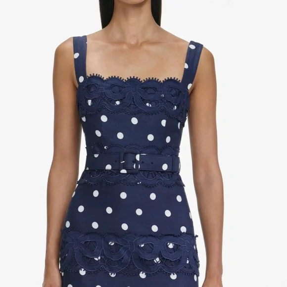 Self-Portrait Navy and White Polka Dot Midi Dress - Picture 4 of 8